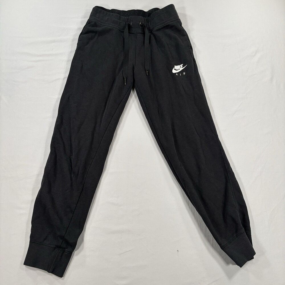 Nike Air Logo Womens S Black Satin Jogger Sweatpants Pull On